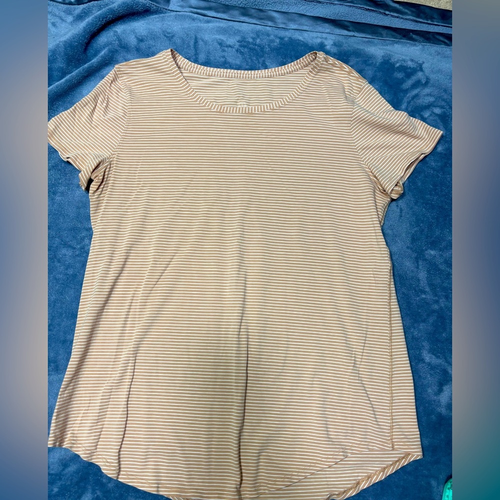 Lululemon Athletica Beige Striped Short Sleeve Tee